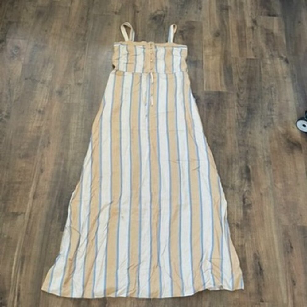 Hayden Los Angeles Striped Maxi Dress‎ Women’s Small Button Front Tan Blue